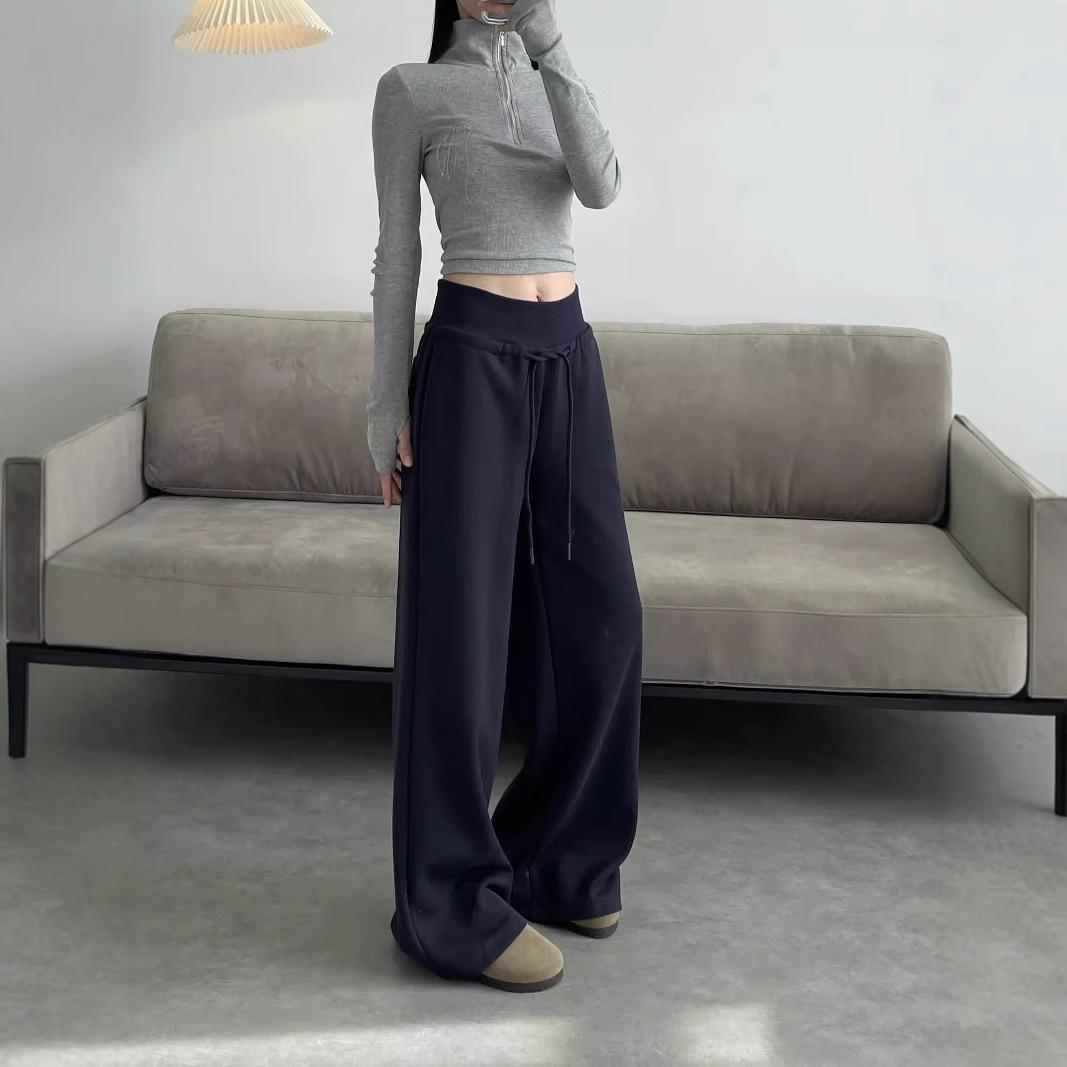 

Navy Blue Women s High-Waisted Wide-Leg Sweatpants - 2024 Autumn/Winter Collection S