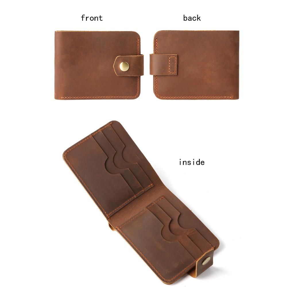 2025 Genuine Vegetable Tanned Leather Card Holder Minimalist Wallet Button Closure Large Capacity Coin Purse for Driver License