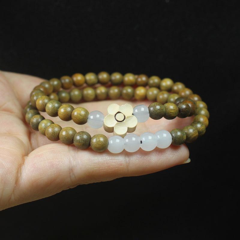 Elegant Fresh Forest Sandalwood Bracelet, Exquisite Double Circle Rosary, High Texture Unique Literary Daily Wrist Jewelry