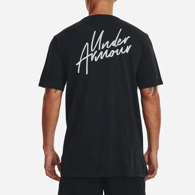 Under Armour Snow Wash Letter Print Crew Neck Short Sleeve T-Shirt Men Tops Black 1373871-001