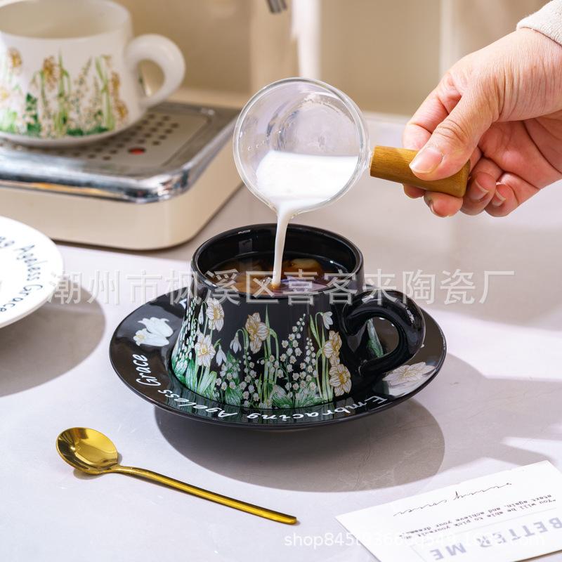 French Retro Coffee Cups And Saucers, High-End Exquisite Latte Cups, Couples' Pairs Of Cups, Wedding Gifts, Ceramic Afternoon Tea Cups