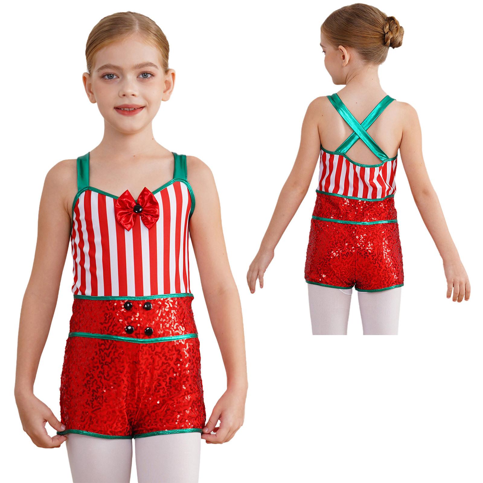 

Детский рождественский полосатый боди для девочек, комбинезон конфетной трости, балетный танцевальный гимнастический трико, карнавальный карнавальный костюм для выступлений 5-6 Years красный