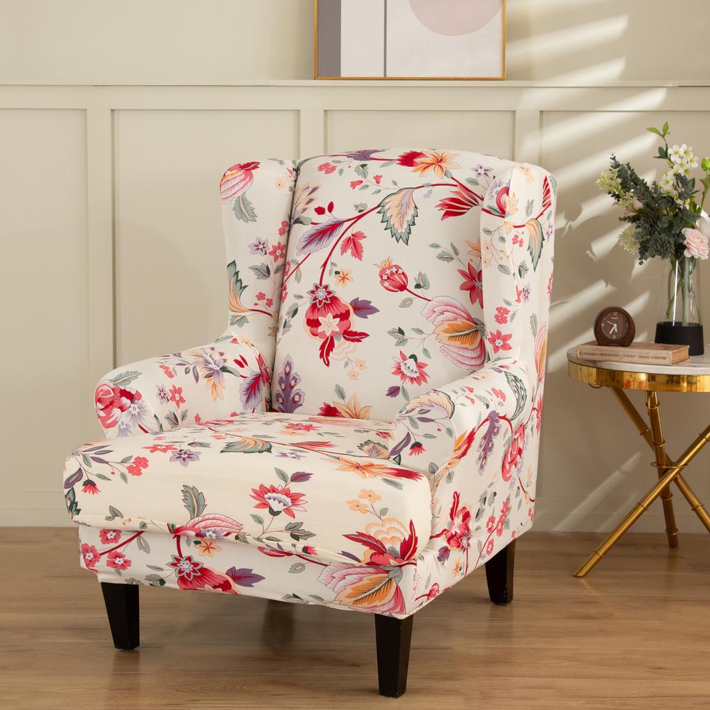 Stretch Spandex Wing Chair Cover Elastic Relax Armchair Slipcovers Wingback Sofa Protector with Seat Cushion Cover Home Decor