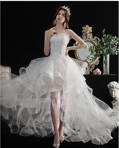 [Hosaku Co., Ltd.] Gorgeous Off-the-Shoulder A-Line Tiered Wedding Dress with Long Train, Elegant Princess Style, Lace-Up, Perfect for Concerts, Recit