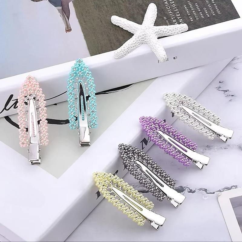 Geometric Metal Hair Side Clip Seamless Women Hairpins Plastic Rhinestone Leaf Hair Clips Solid Romantic Party Hair Decorations