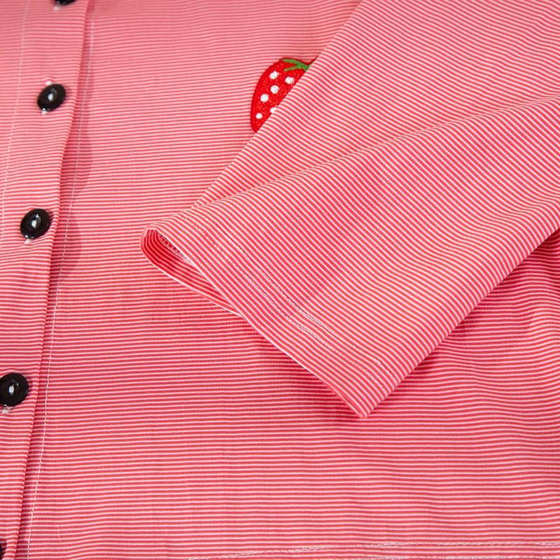 Womens Cotton Pajamas Set Long Sleeve Button Front Round Neck Soft Loungewear Pink Blue Strawberry Fall Winter