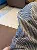CHAO-Level Comfort: Grey Striped Cotton-Linen Pants. Flattering for Shorter Legs with a Casual Drawstring Design.