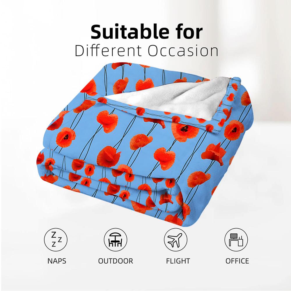 Vivid Poppy Floral Soft Flannel Blanket Breathable Warm Throw for Office Car Sofa Kids Room Birthday Xmas Gift