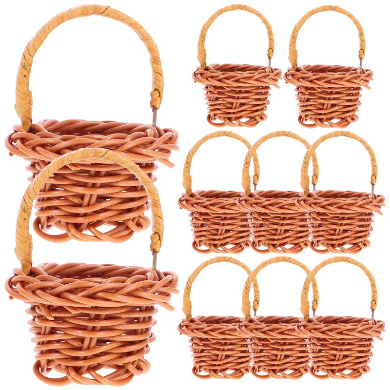 

10pcs Handheld Flower Basket Woven Basket Household Office Decor Basket Easter Party Wedding Flower Picnic Garden Decor