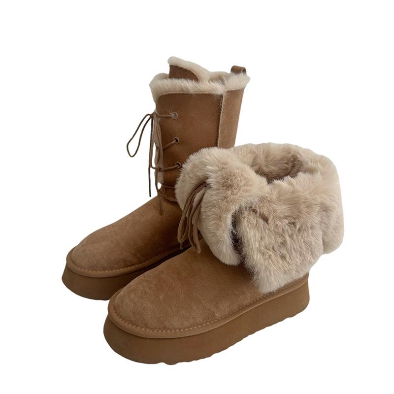 Yueyu burst thick-soled gray snow boots women's 2025 winter new long tube velvet thickened warm high boots cotton shoes