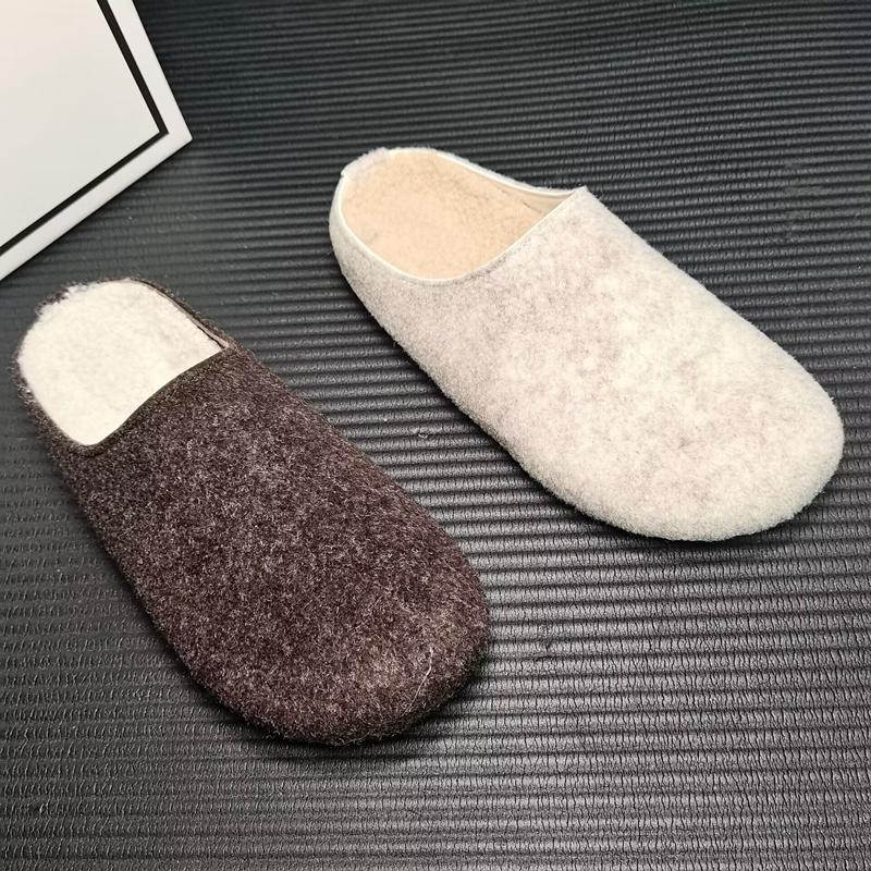 Fashion Women's Baotou Slippers Winter New Round Head Deep Mouth Suede Soft Sole Anti-slip Wear-resistant Flat Shoes