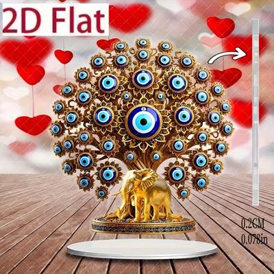 Blue Gold 2D Acrylic Evil Eye Desktop Decoration Religious Protection Symbol Delicate Design Home Office Bedroom Ornament