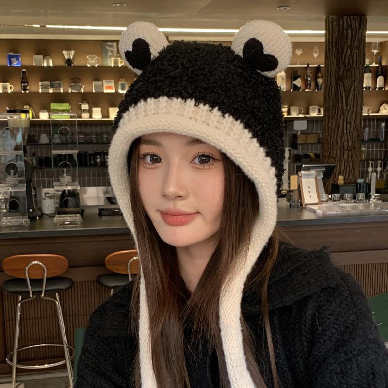 Cute Plush Hat Women's Autumn and Winter Colorful Fringed Braids Knitted Pullover Hat Ear Protector