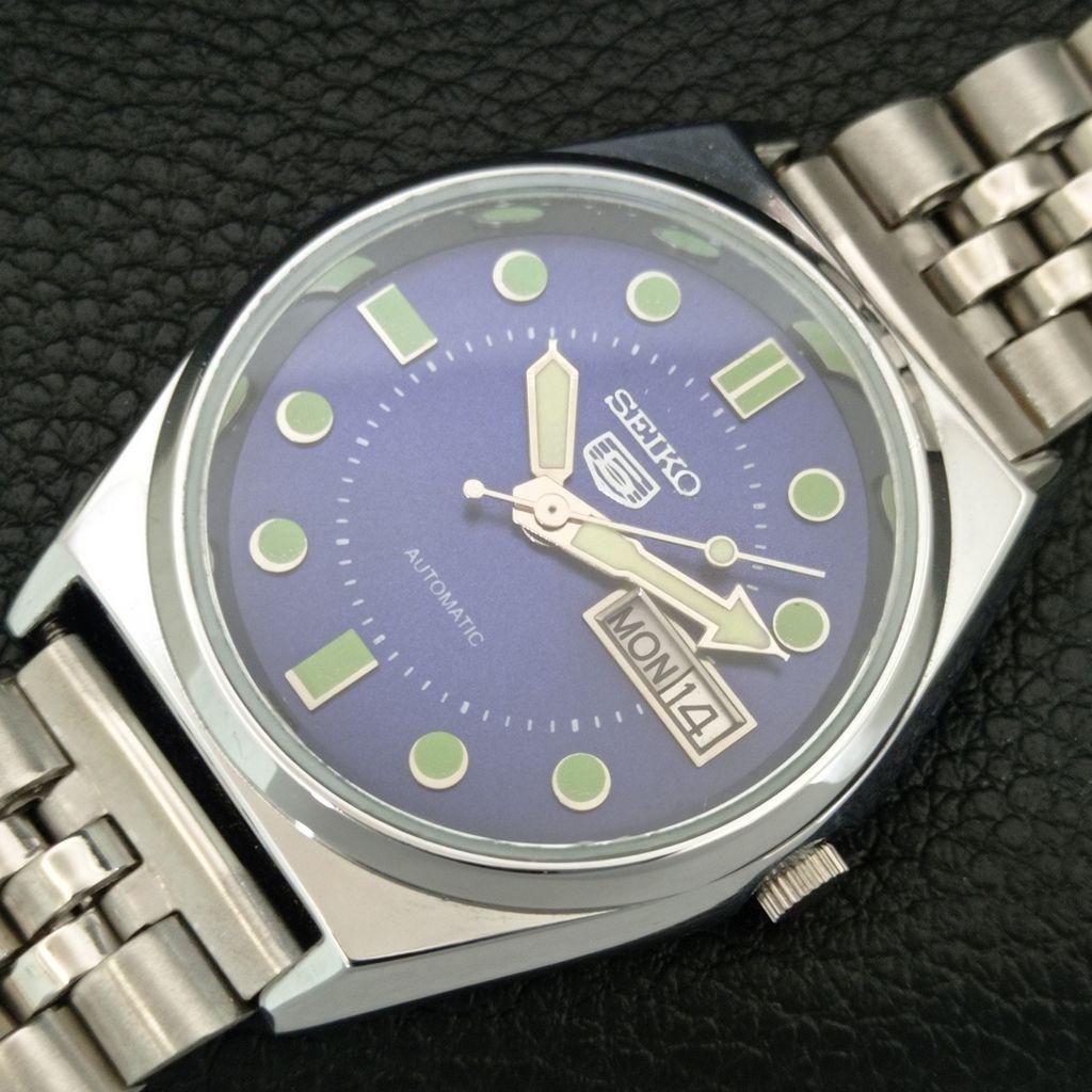 VINTAGE REFURBISHED SEIKO 5 AUTOMATIC 6309A JAPAN MENS BLUE DIAL WATCH a444449-1