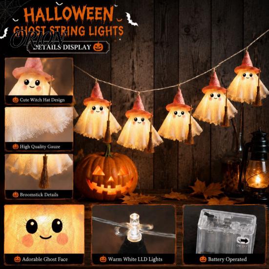 Halloween Geister Lichterkette LED für Dekorationen, Niedliche Hängende Gaze Lampen Weiches Leuchten Nachtlicht mit Warmweißen Lichtern, Innenbereich Zuhause Party