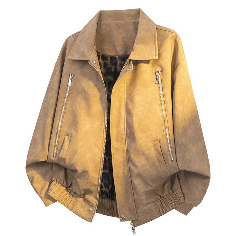 Collar Leather Jacket, Men's Casual Loose Leather Jacket, Versatile Jacket, Men's Top