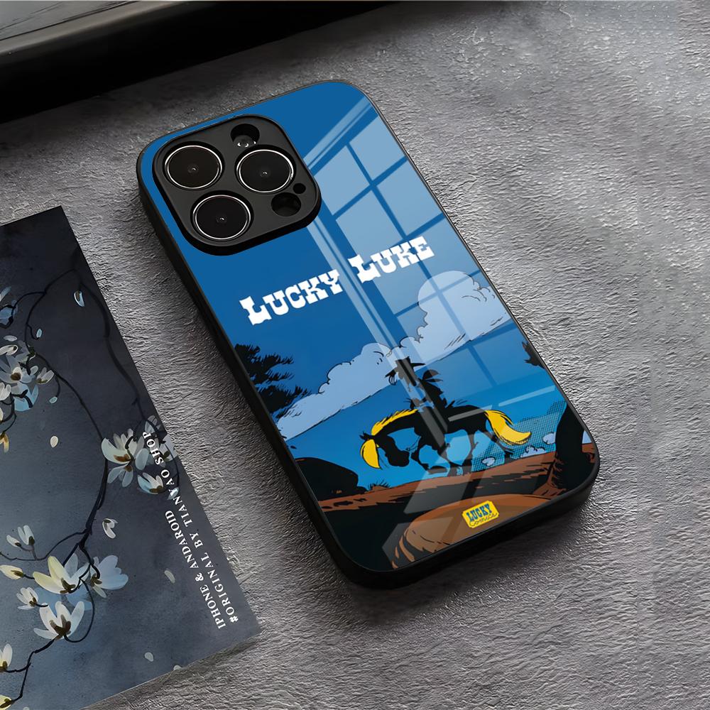 LUCKY LUKE CARTOON Phone Case For IPhone 17 Air 16 E Pro Max 15 14 13 Mini 12 Pro 11 Max Plus Black Glass Cover