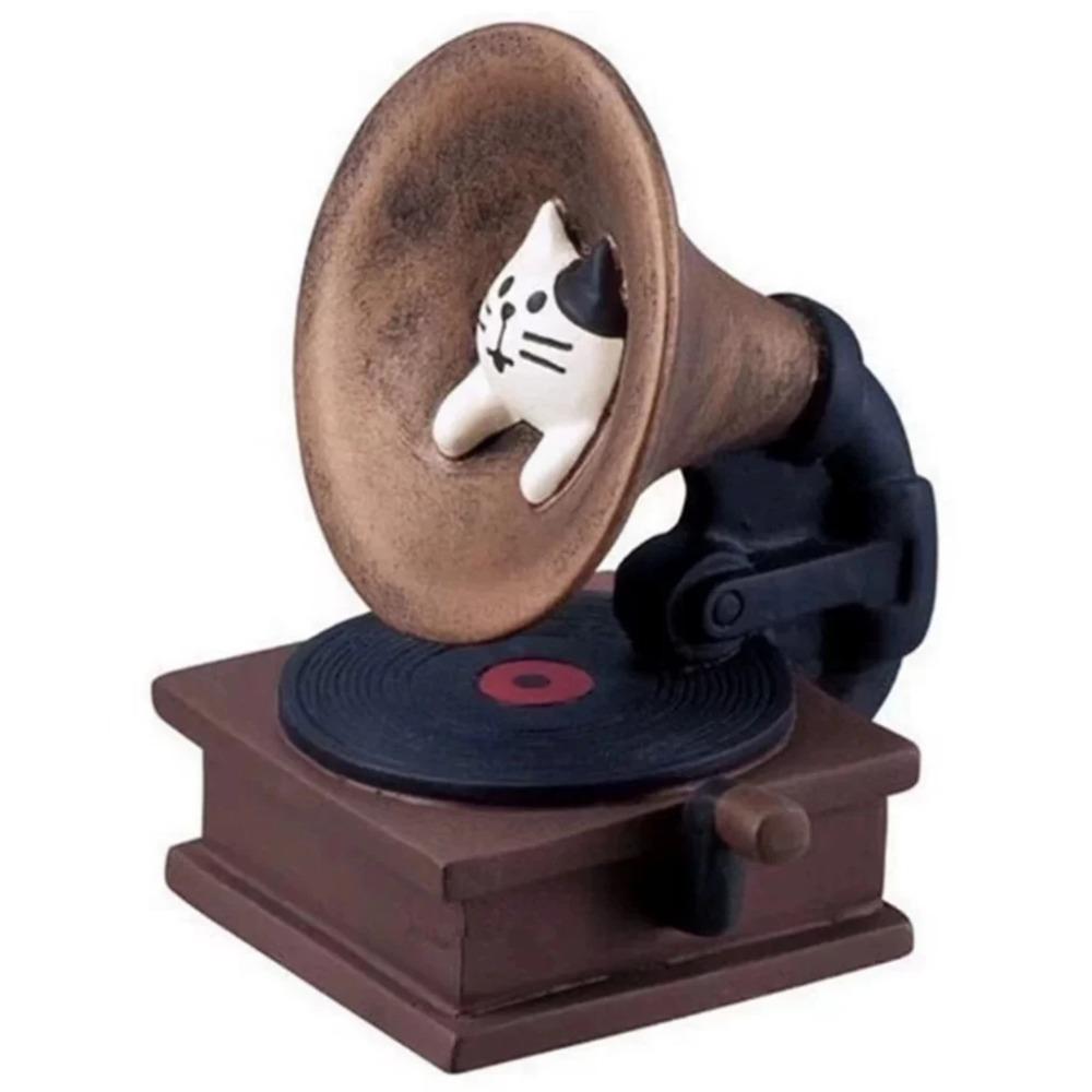 Miniature Dollhouse Props 1/12 Vintage Realistic Grocery Record Player Cat Gramophone for DIY Handmade Model Decoration