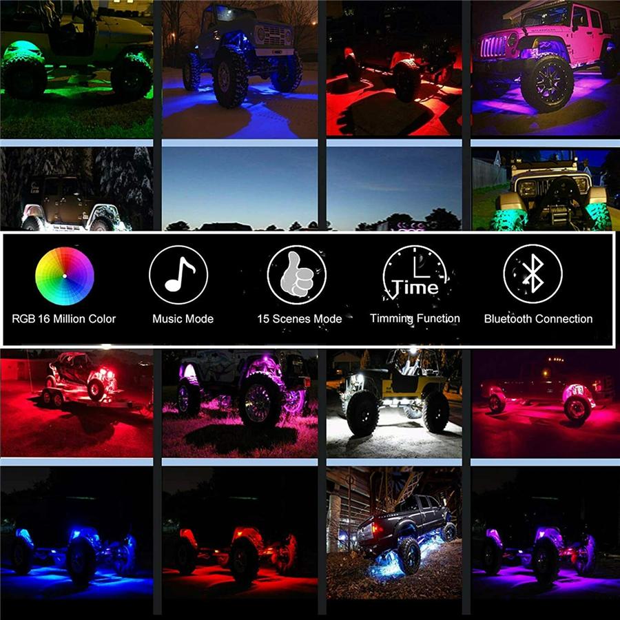 8x RGB LED Light Pod Rock Lights Offroad Truck Underbody Neon Lamp APP Control