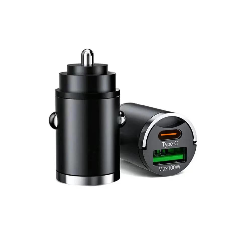 Mini PD 100W USB Car Charger Lighter Type C Car Charger Pull Ring Mobile Phone Super Fast Charging Car Charger For iPhone Xiaomi