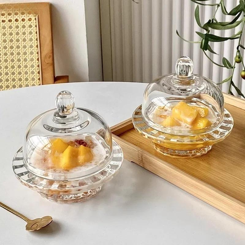 Transparent Glass Bowl with Lid Dessert Dim Sum Bowl Fruit Yogurt Bowl Soup Bowls Serving Bowls Molecular Cuisine Tableware