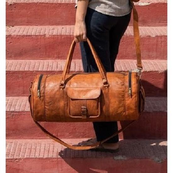 Borsa Duffle in Pelle di Capra Uomo Viaggio Vera Palestra Bagaglio Notte Vintage Weekend