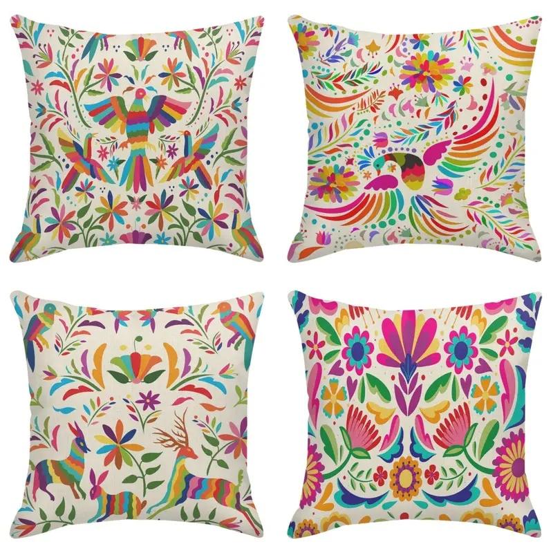 Beautiful Birds and Flowers Print Pillow Cover Set, Colorful Cushion Case Decorative Throw Pillow for Sofa Bedroom Car Decor