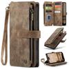 CaseMe-C30 Luksusowe Premium Etui Portfel ze Skóry PU Dla iPhone17 16 15 14 13 Pro Max Wielofunkcyjne Etui z Zamkiem Błyskawicznym na Karty Osłony Ochronne Skórki+Pasek