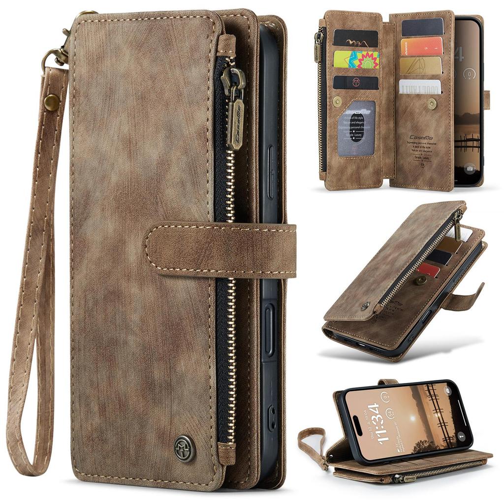 CaseMe-C30 Luksusowe Premium Etui Portfel ze Skóry PU Dla iPhone17 16 15 14 13 Pro Max Wielofunkcyjne Etui z Zamkiem Błyskawicznym na Karty Osłony Ochronne Skórki+Pasek