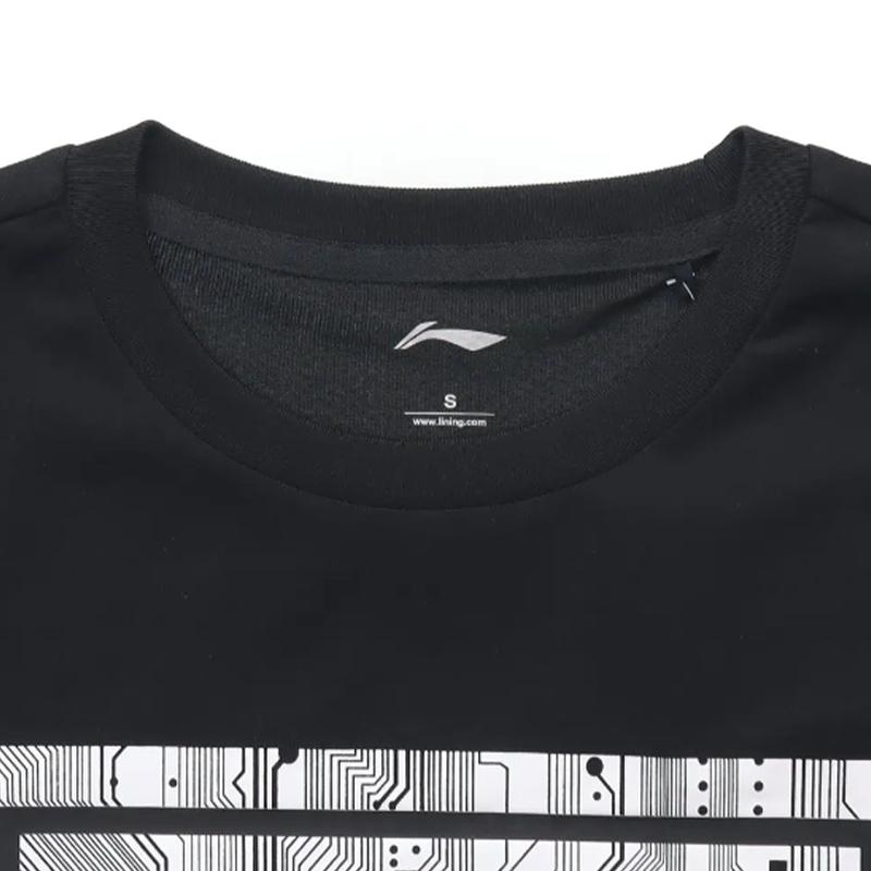 Li-Ning Fashionable Versatile Printed Round Neck Short Sleeve Casual Sports Suit Unisex suit Black AHSUA15-2+YAPV001-1