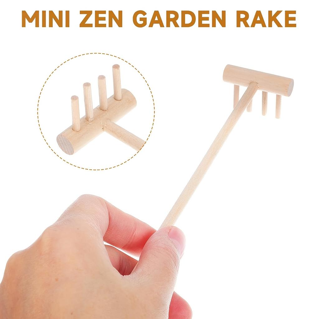 4 Stück Mini Zen-Garten Rechenwerkzeug-Set, Hölzerner Sandrechen, Meditationstisch, Puppenhauszubehör und Sandkasten-Dekoration