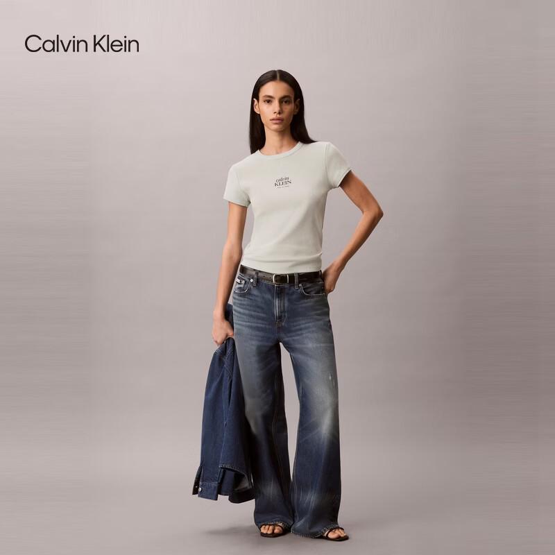 Calvin Klein Jeans Women's CK Logo Ribbed Slim Fit Tee