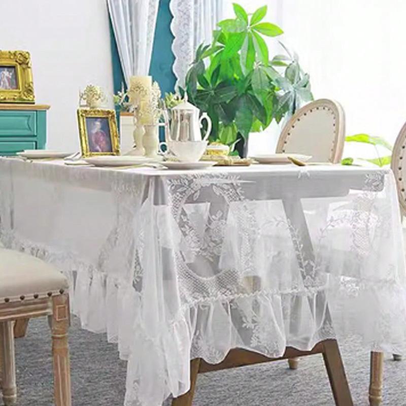 

1PCS Lace Embroidered Floral Pattern Ruffled Tablecloth for Elegant Dining & Home Decoration 24inch x 24inch білий
