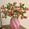 Pastoral Pink Multi-Head Rose Bouquet in Glass Vase for Living Room or Dining Table Decor