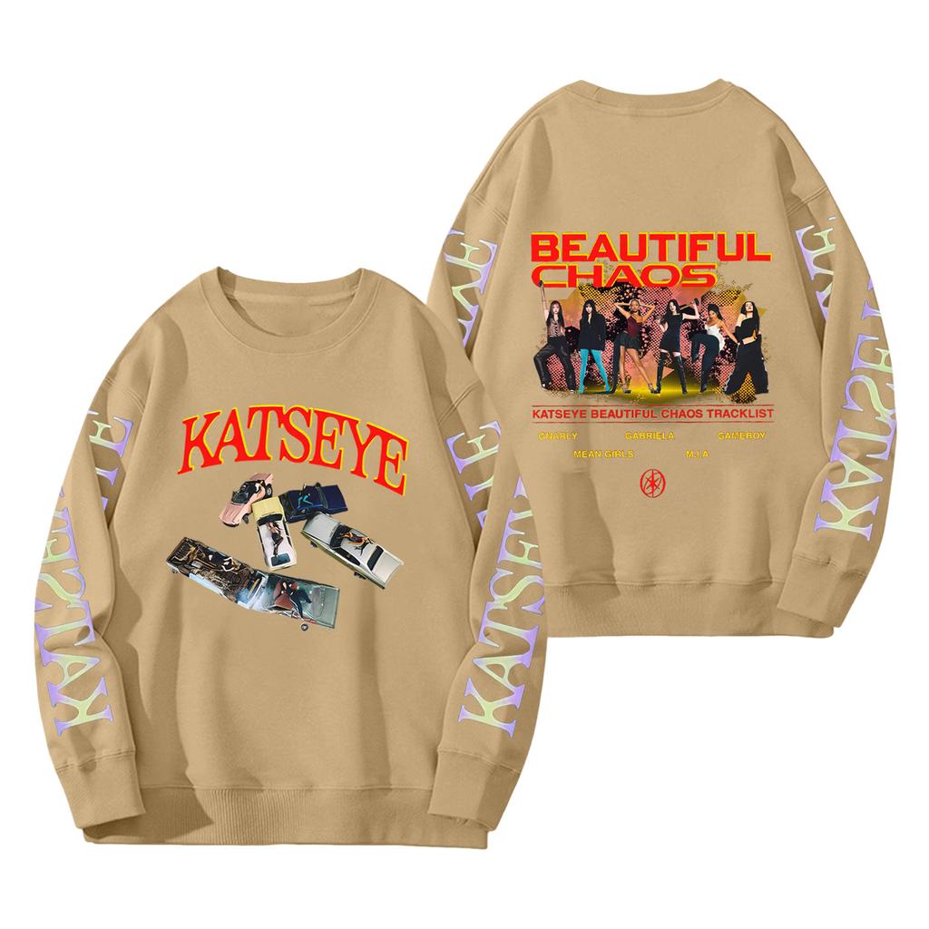 Damenmode Langarm Print Rundhals Lockerer Pullover Sweater Top