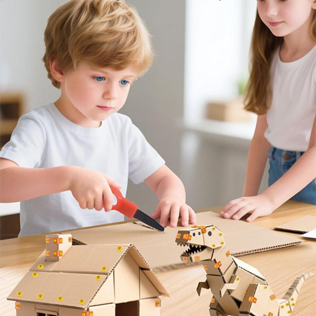 DIY Cardboard Tools Set For Kids Professional Cardboard Splicing Screw Tool Set With Cutter&Tool Box For Familv&Team Activitie