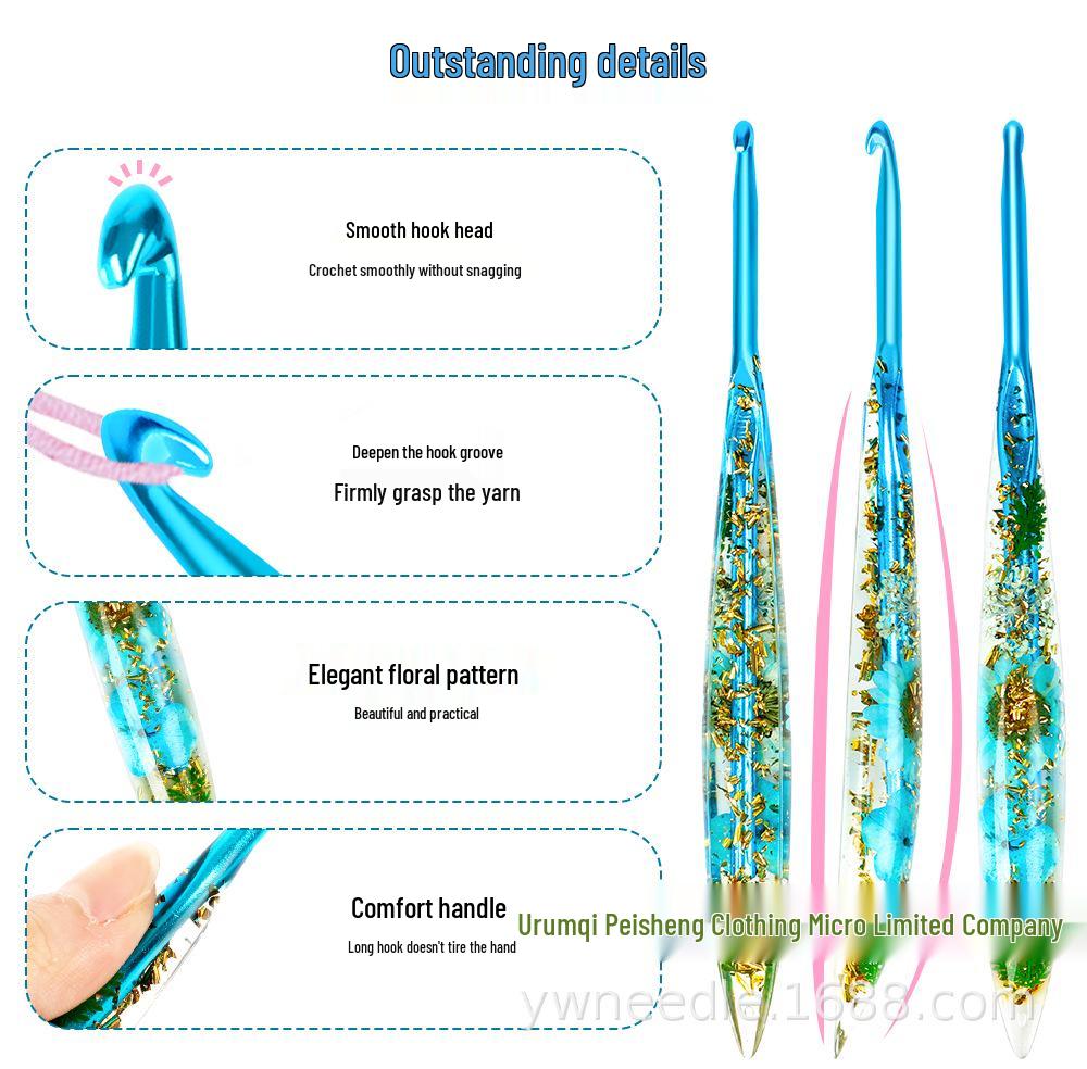 Set of 9 Colored Anodized Aluminum Crochet Hooks with Creative Resin Handles and Exquisite Flower Design