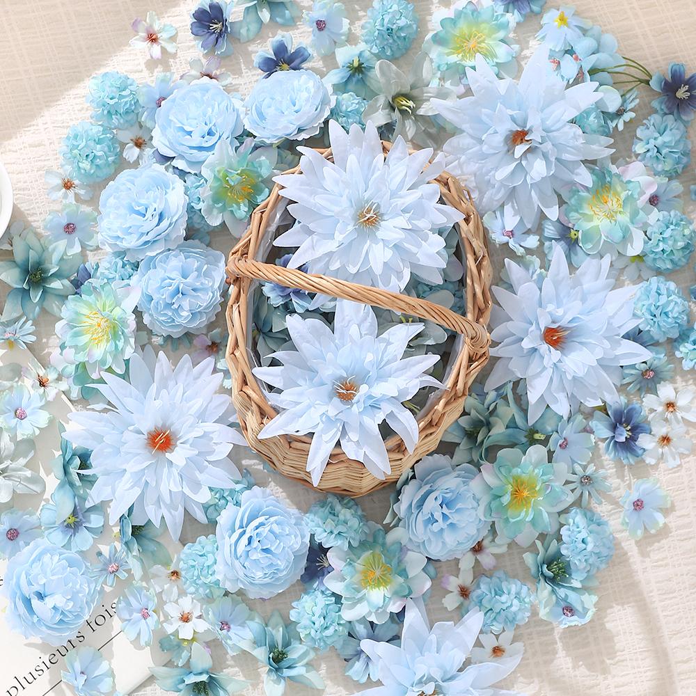 20/50Pcs Blue Artificial Flowers Rose Fake Flowers for Home Room Decor Wedding Christmas Decoration DIY Garland Gifts Accessory