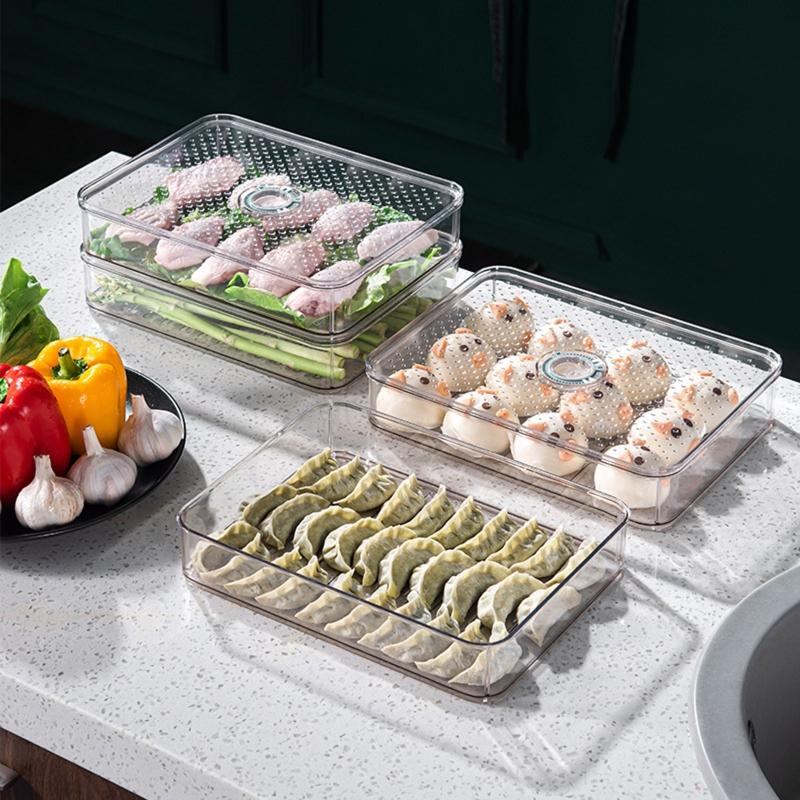Stackable Dumpling Food Containers Clear Refrigerator Organizer with Lids Food Storage Box for Kitchen Fridge Non-stick