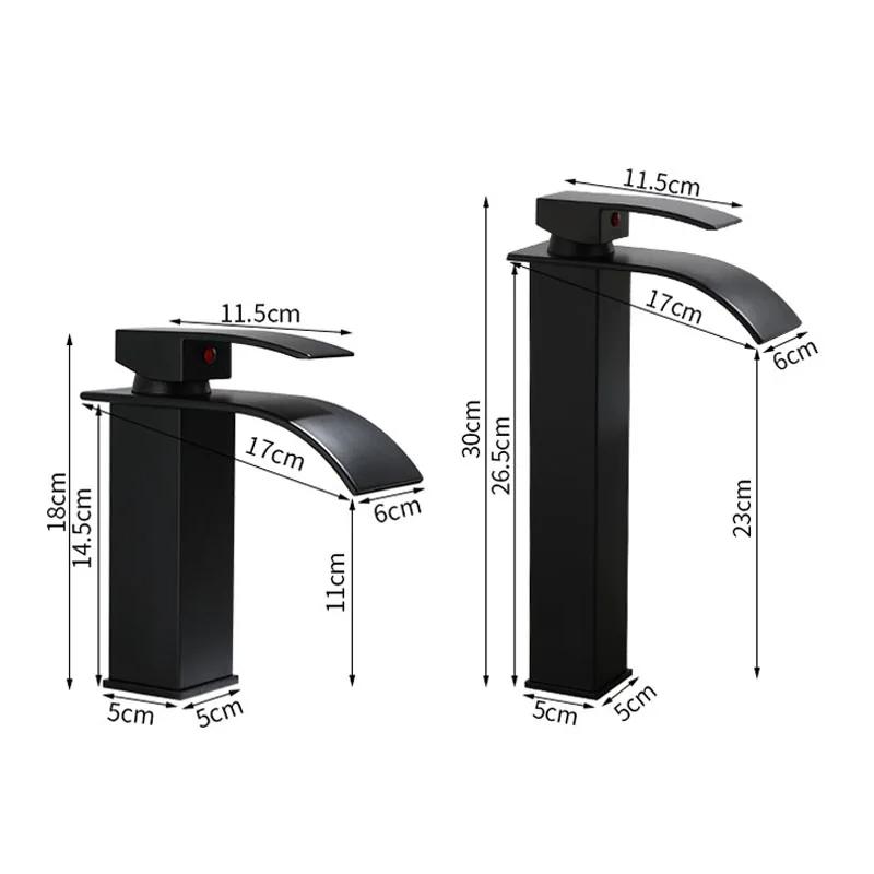 Matte Black Basin Faucet Deck Mounted Single Lever Bathroom Crane Waterfall Brass Bathroom Tap Hot and Cold Water Mixer Taps