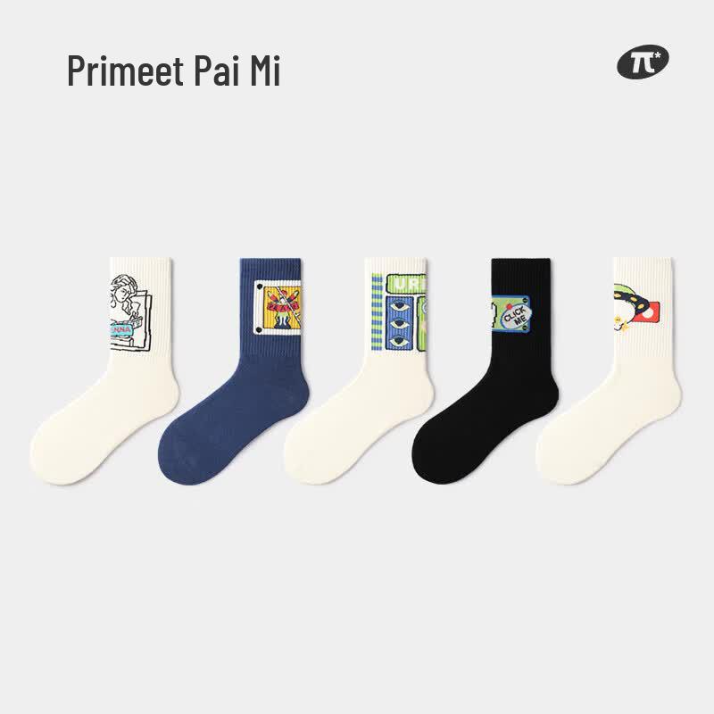 PRIMEET Unisex Mid-Calf Cartoon Athletic Socks One Size (EU 36-43)