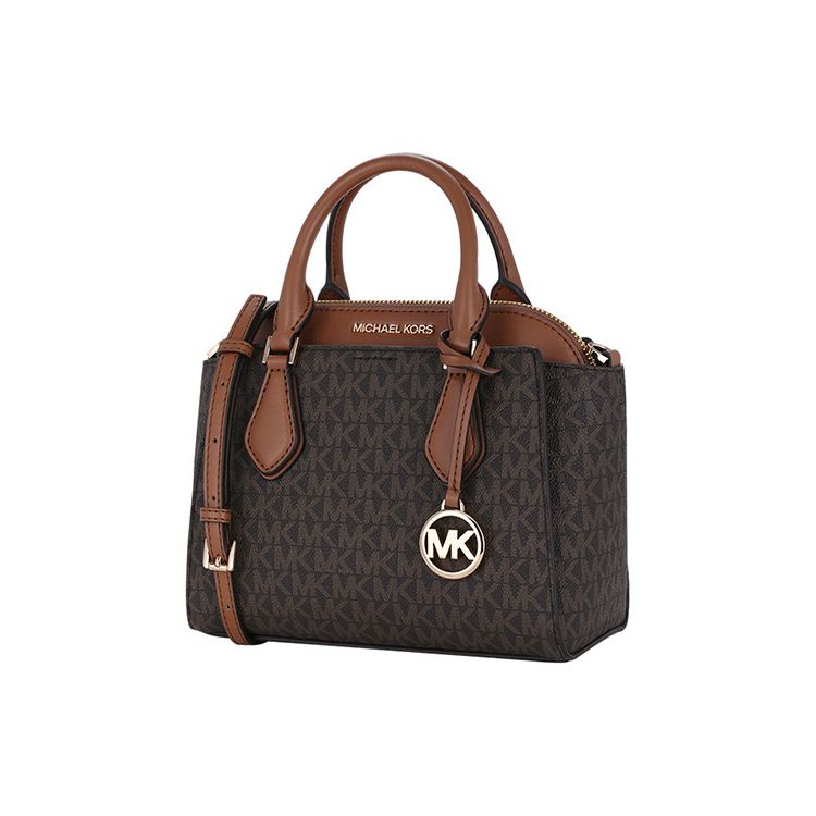 Michael Kors MK Daria Monogram Logo Pendant Vintage Leather Tote Shoulder Crossbody Bag Women bags Brown 35S1GDIC1B-BROWN