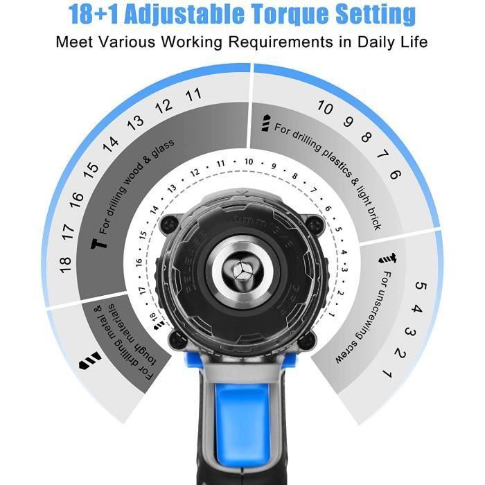 Perceuse-visseuse sans balais - DEKO - 20V - Mandrin sans clé - Couple 371 in-lbs - Vitesse variable 2