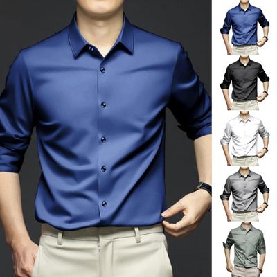 Herren Langarmhemd Revers Smoking Slim Fit Einfarbig Button-down Anzughemd