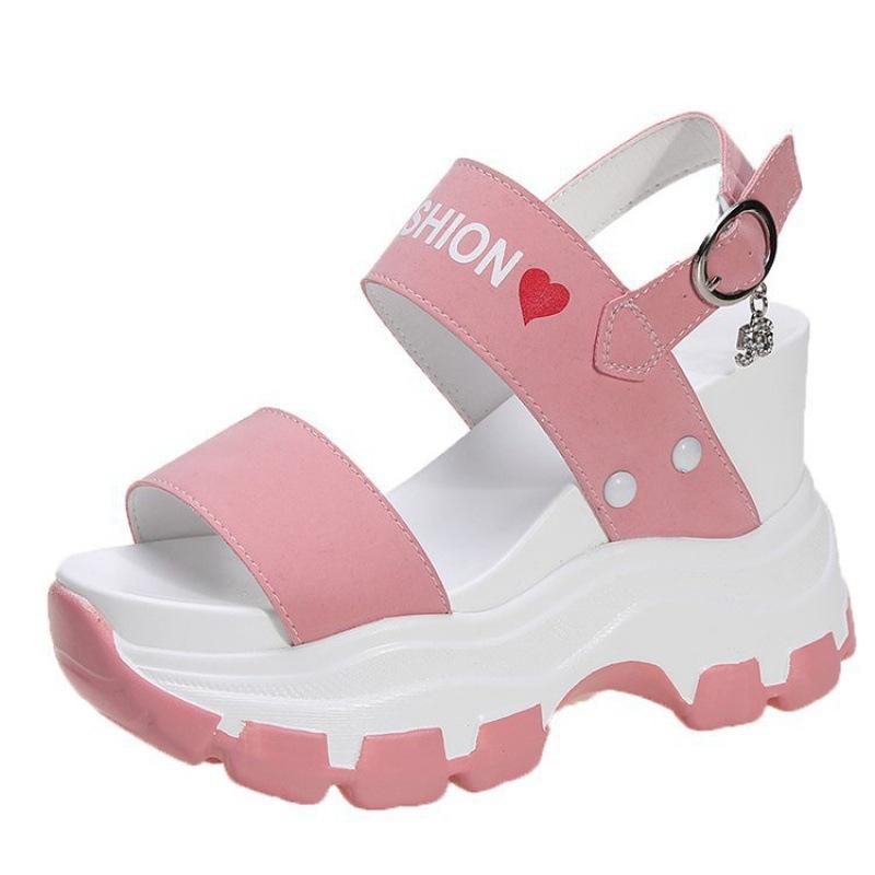 

Прямые поставки сандалии на покатом каблуке с пряжкой женские летние новые сандалии на толстой подошве с открытым носком и высоким каблуком 39