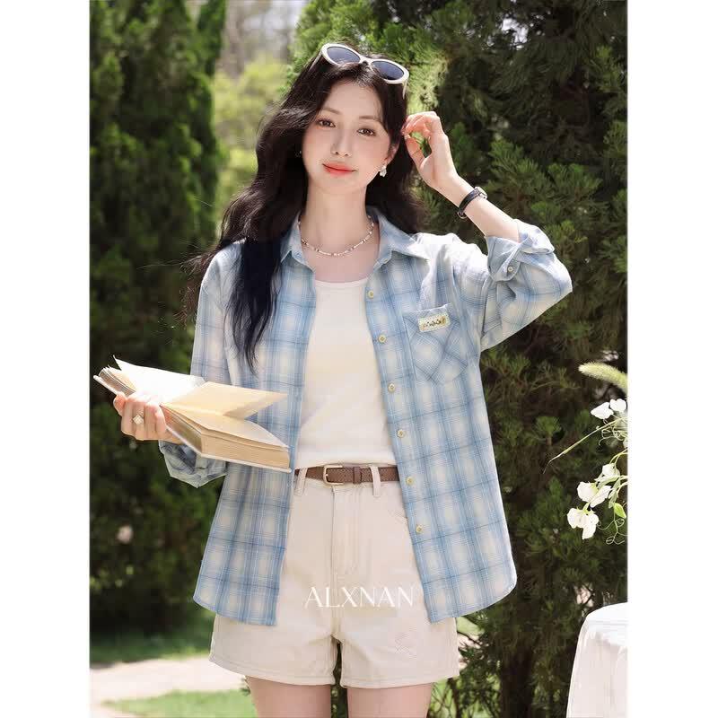 Women s Light Blue Plaid Sun Protection Shirt S