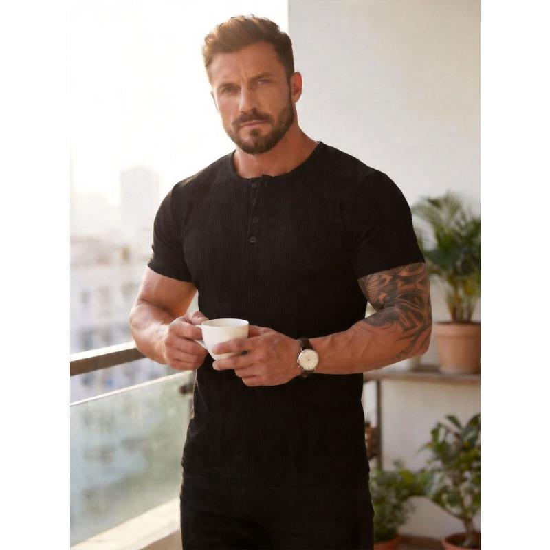 

Mens Solid Color Henley Neck Short Sleeve T Shirt S