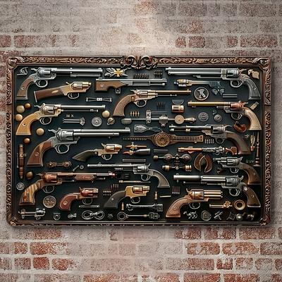 1шт 2D Вінтажний Металевий Настінний Знак "Зброя" 8"x12" - Вінтажний Військовий Декор для Дому, Вітальні, Фермерського Будинку, Дверей та Сцени