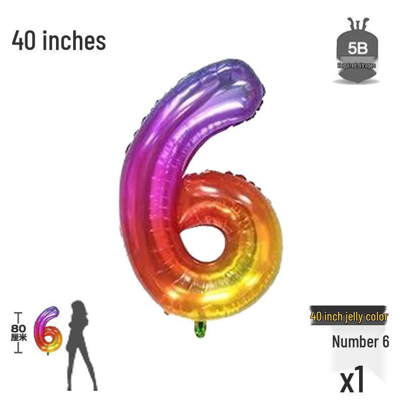Korean Rainbow Gradient Number Balloon for Kids' First Birthday Decoration