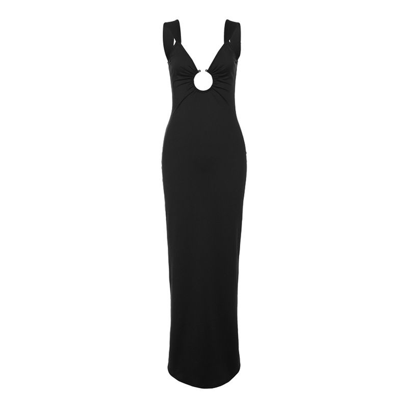 Split Dress2024 Spring New Arrival Women's Clothing Sexy Suspenders Low Cut Open Back Slim Fit Slit Long Dress